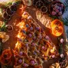 Puff pastry Christmas tree with a twisted lattice pattern on top, with cranberry sauce, Brie, apple slices, and hazelnuts inside.
